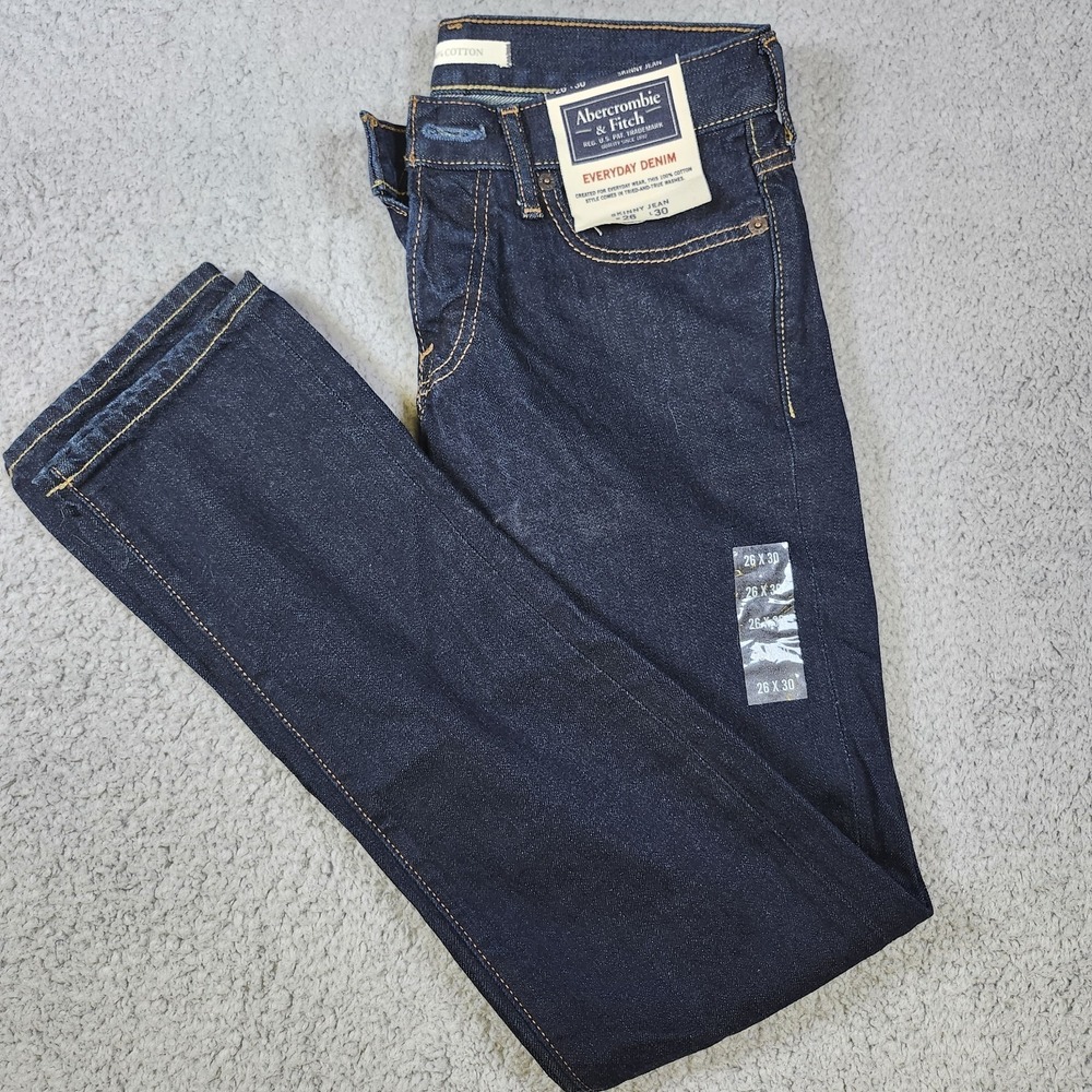 Abercrombie & Fitch Jeans Mens 26x30 Skinny Stone Wash Denim NEW NWT